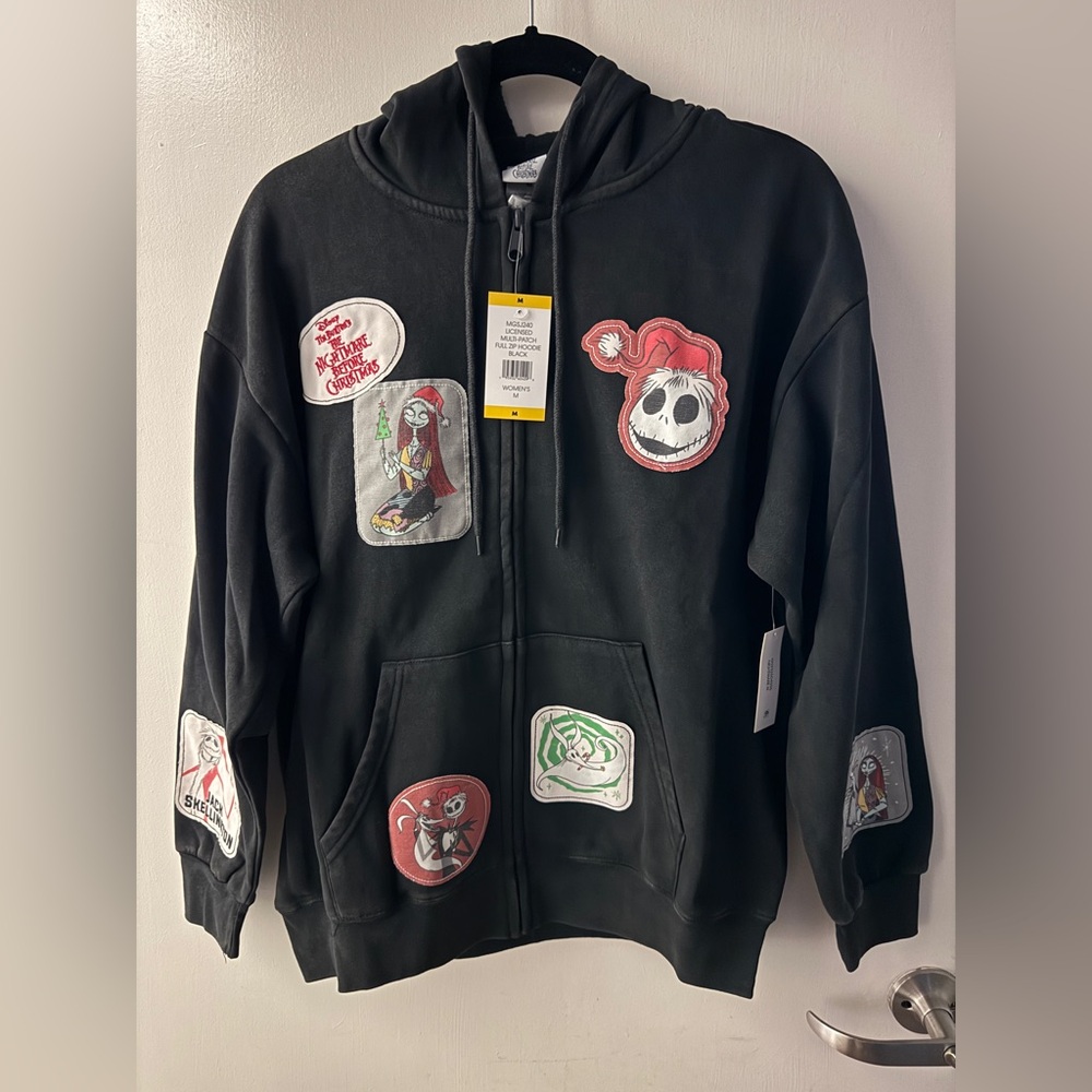 Nightmare before Christmas black women’s zip up hoodie jacket with embroidery